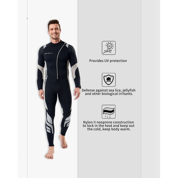 Seaskin 3mm Full Body Wetsuit Men's Size XXXL (READ MEASUREMENTS IN DESCRIPTION) - Picture 8 of 10